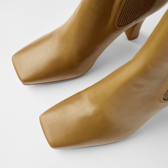 ZARA HIGH HEELED LEATHER ANKLE BOOTS BRAND NEW WITH TAGS KHAKI EUR 37 US 6.5 - Picture 4 of 5
